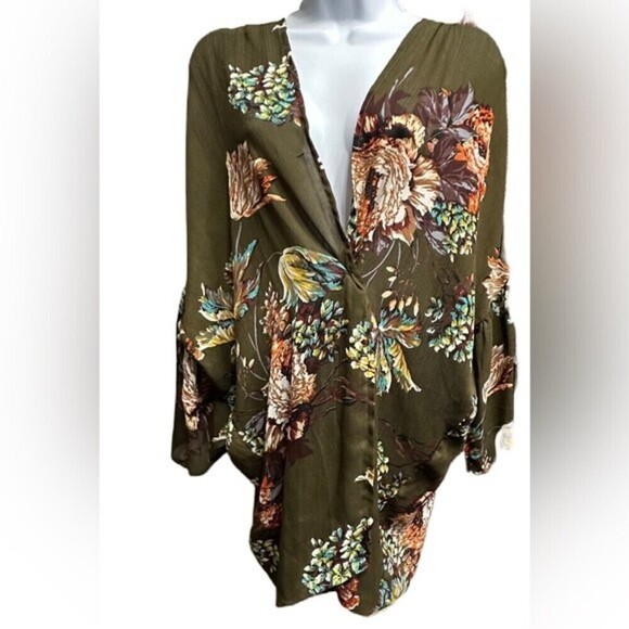 UMGEE FLORAL KIMONO DUSTER SZ S/M OLIVE MUTICOLOR - Picture 4 of 16